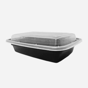 24oz Rectangular Black Container w/Lid Combo 150/CS.