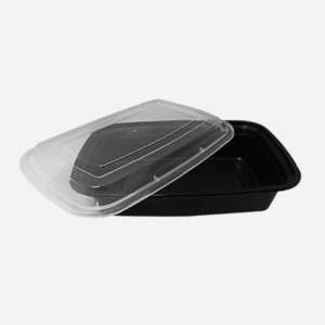38 oz Rectangular Black Container w/Lid Combo 150/CS.